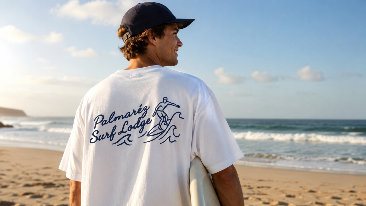 Camiseta Palmar&eacute;z Surf Lodge en la playa al atardecer