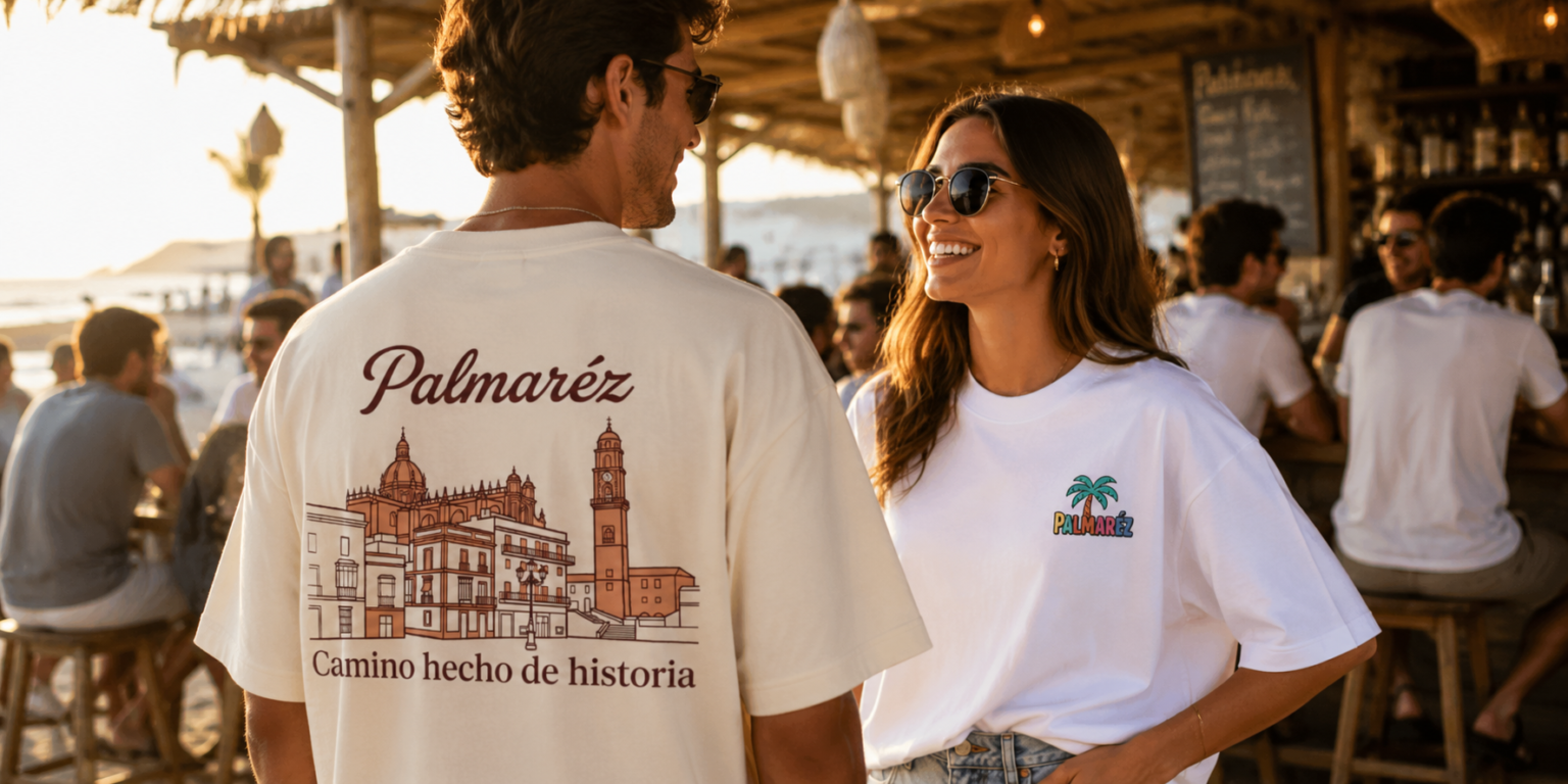 Camisetas Palmar&eacute;z Camino hecho de historia en un chiringuito al atardecer